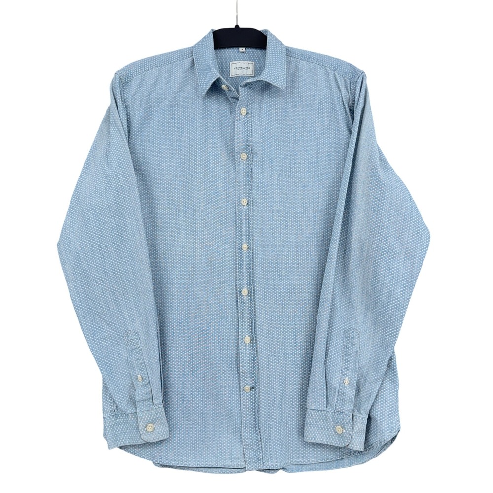 Frank & Oak Button Down Shirt Mens Medium 100% Cotton Blue White 111267